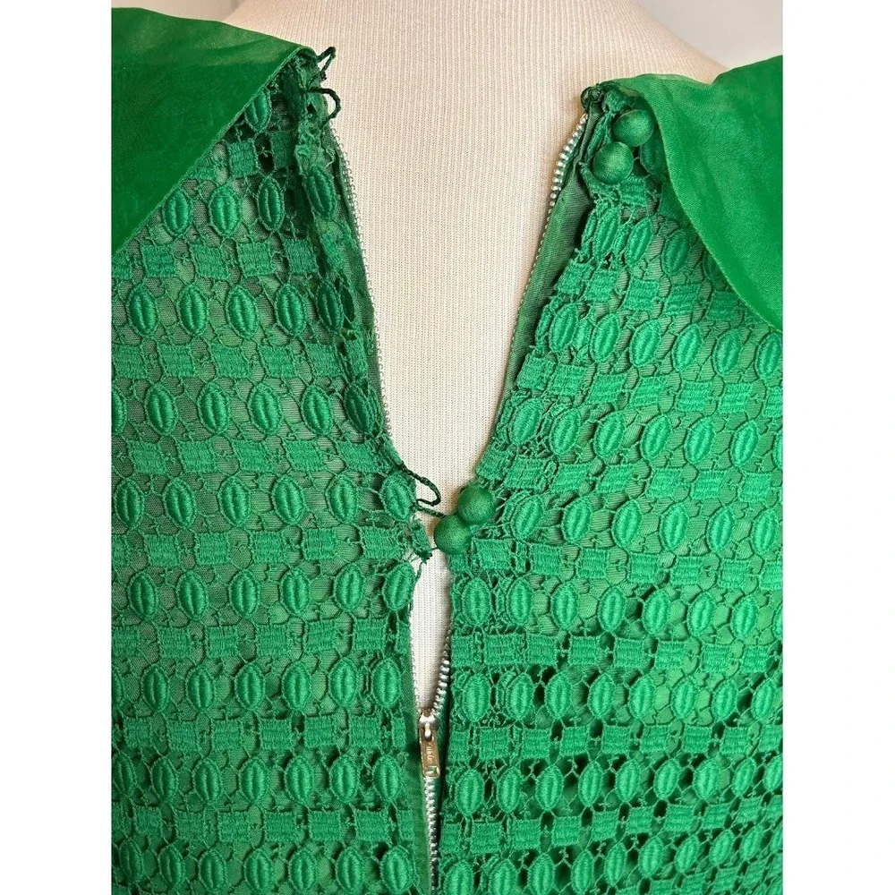 VTG R T Paras Manila Womens Emerald Green Lace Overlay Cowl Neck Shift Dress Med